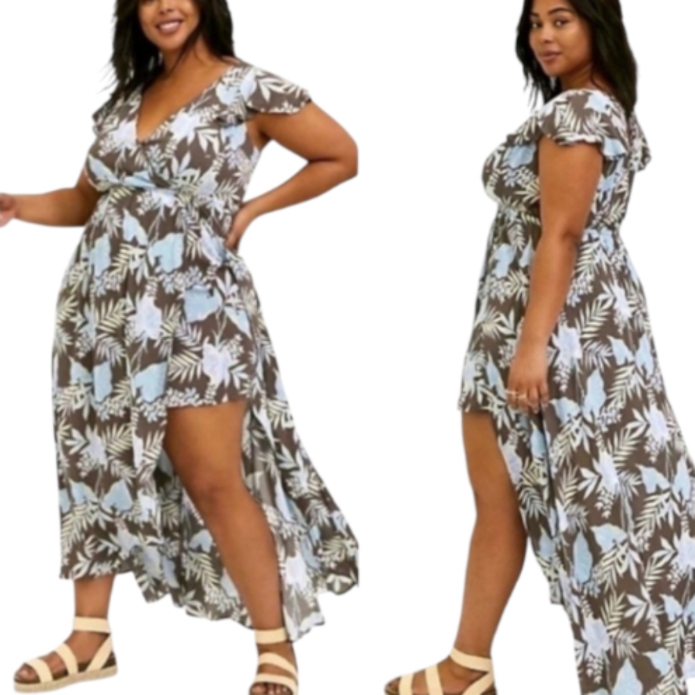 Floral V-Neck Maxi Dress - Brown and Blue